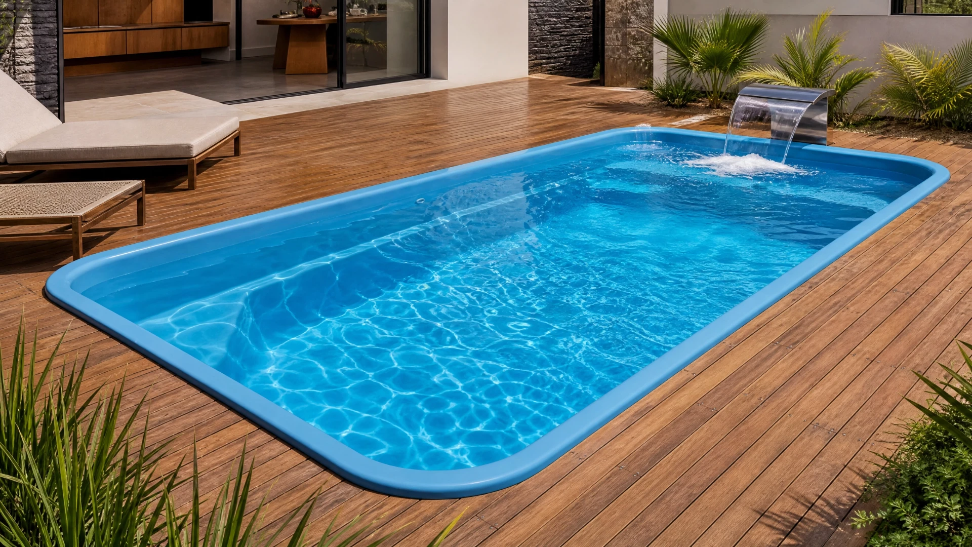 Piscina de fibra 5,00 × 2,20 × 1,30 m instalada — Diamond Piscinas Anchieta ES