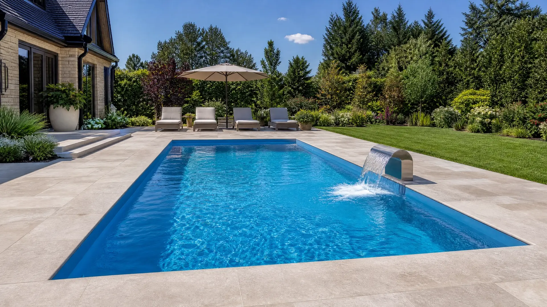 Piscina de fibra 5,50 × 2,90 × 1,40 m instalada — Diamond Piscinas Anchieta ES